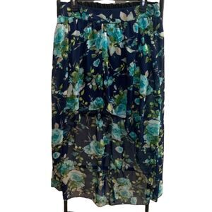 STOOSHY Blue Green Sheer Hi-Lo Skirt Green Floral